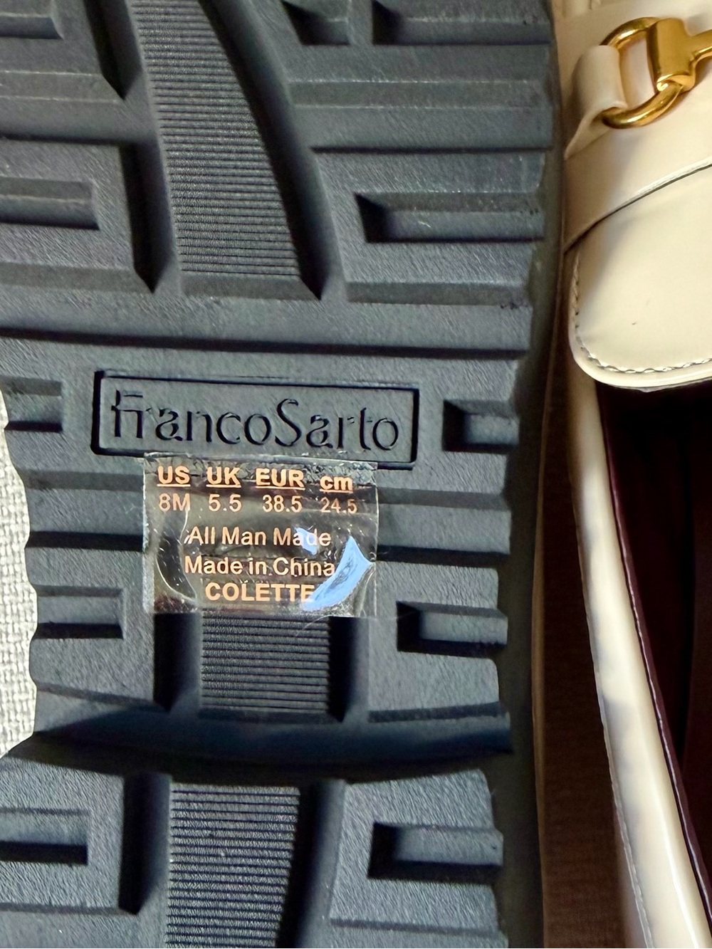 Franco Sarto Cream Patent Loafers with Gold Bit and chunky style soles - Picture 6 of 7